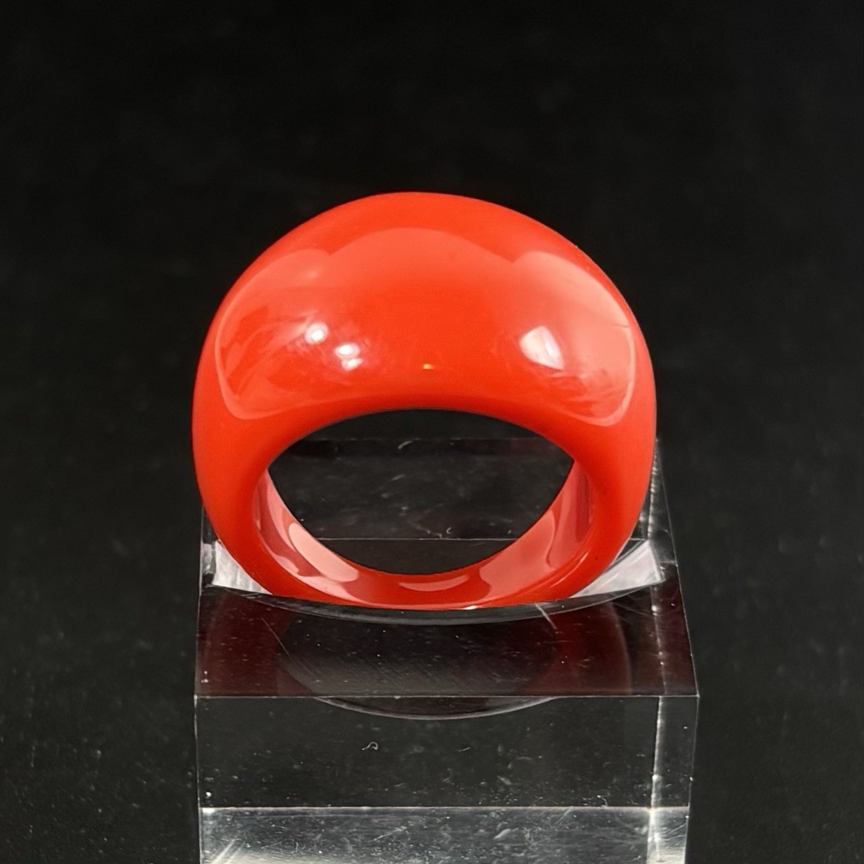 Vintage Lucite Acrylic RED Glossy Chunky Domed Ring Size 6.25 Mod Retro