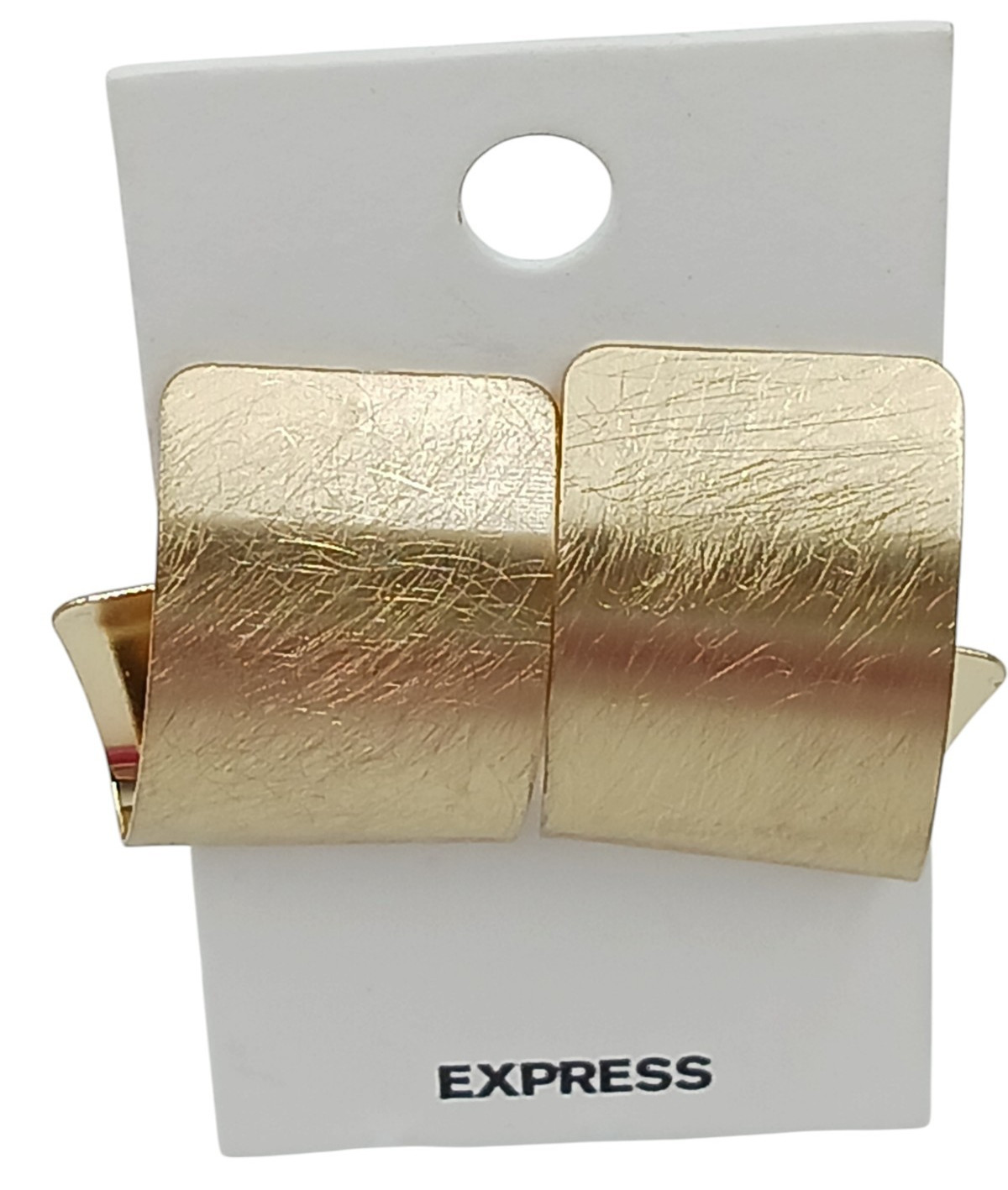Express Curved Drop Pierced Earrings Push Back Textured Shiny Gold Tone 1 1/2″