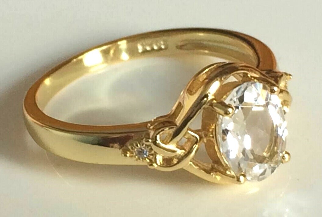 White Topaz Ring Natural 8x6mm Stone Solid Sterling Silver Sizes 6.5 to 10 US