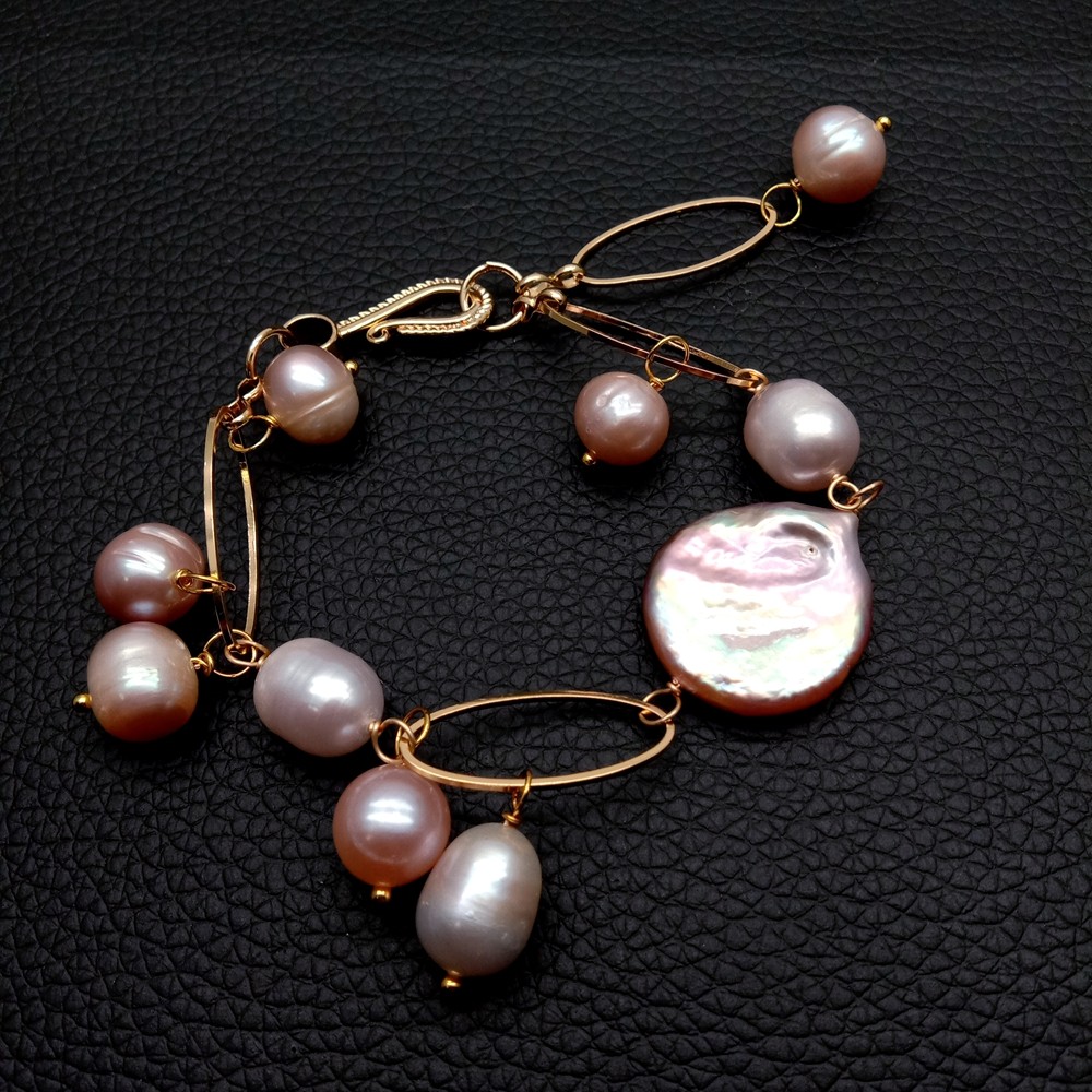 Freshwater Cultured Purple Pearl Beaded Bracelet Handmade Jewelry