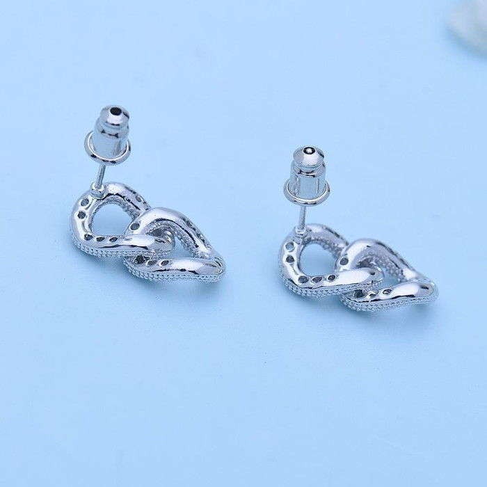 Earrings (Pair) – Cubic Zirconia, Brass, White Silver, Nickel-Free, Pave Finish
