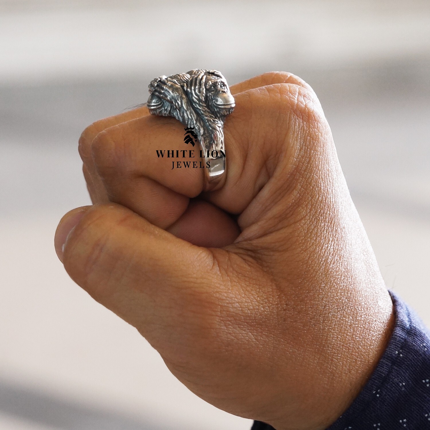 Three Wise Monkeys No Evil Speak Hear See 925 Silver Oxidized Men Biker Ring