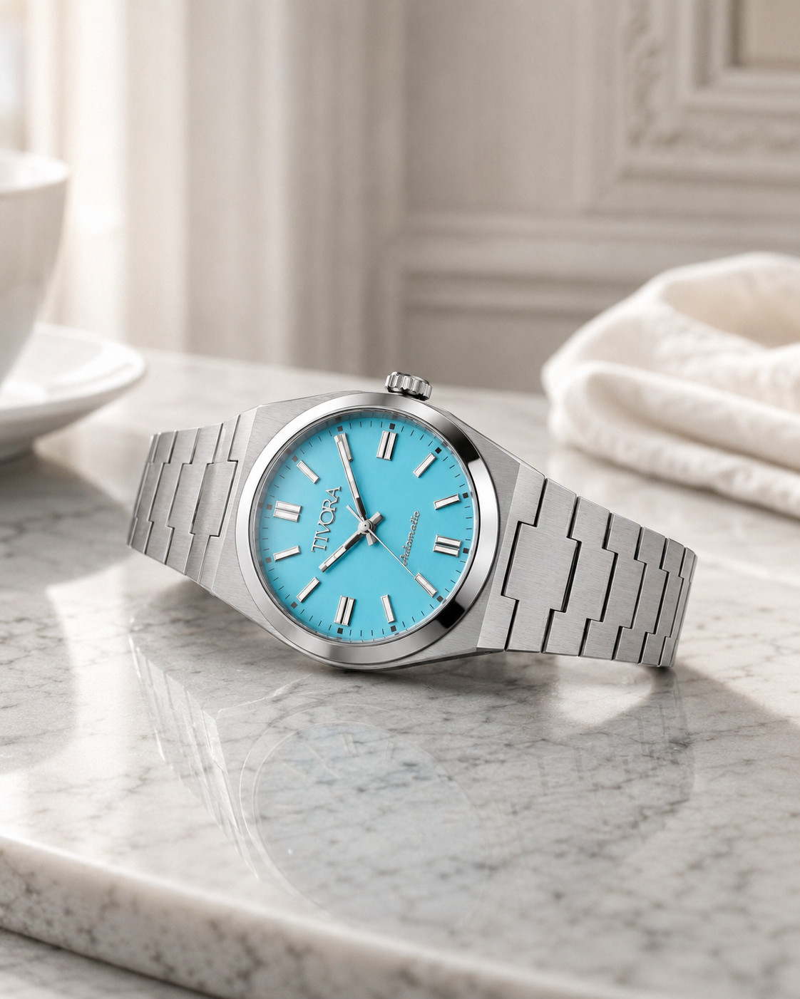 TÍVORÁ Échelon Argent Steel Azure Dial – Custom Branded Automatic Watch
