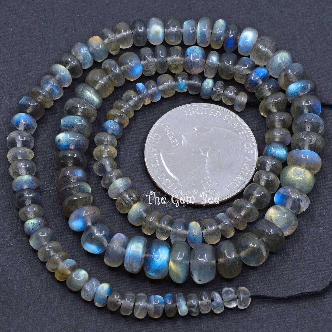 4.5mm-8mm Blue Flash Labradorite Smooth Rondelle Bead 16″ Strand