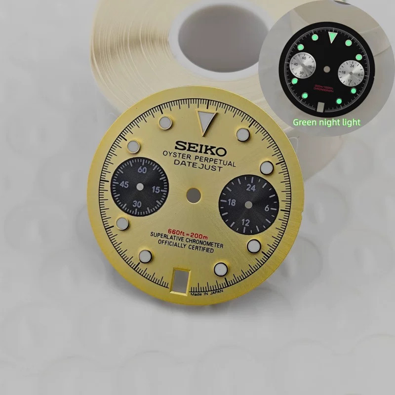 29.5mm Multi-functional 6 o’clock Watch Dial Green Lume for VK64 Movement Parts