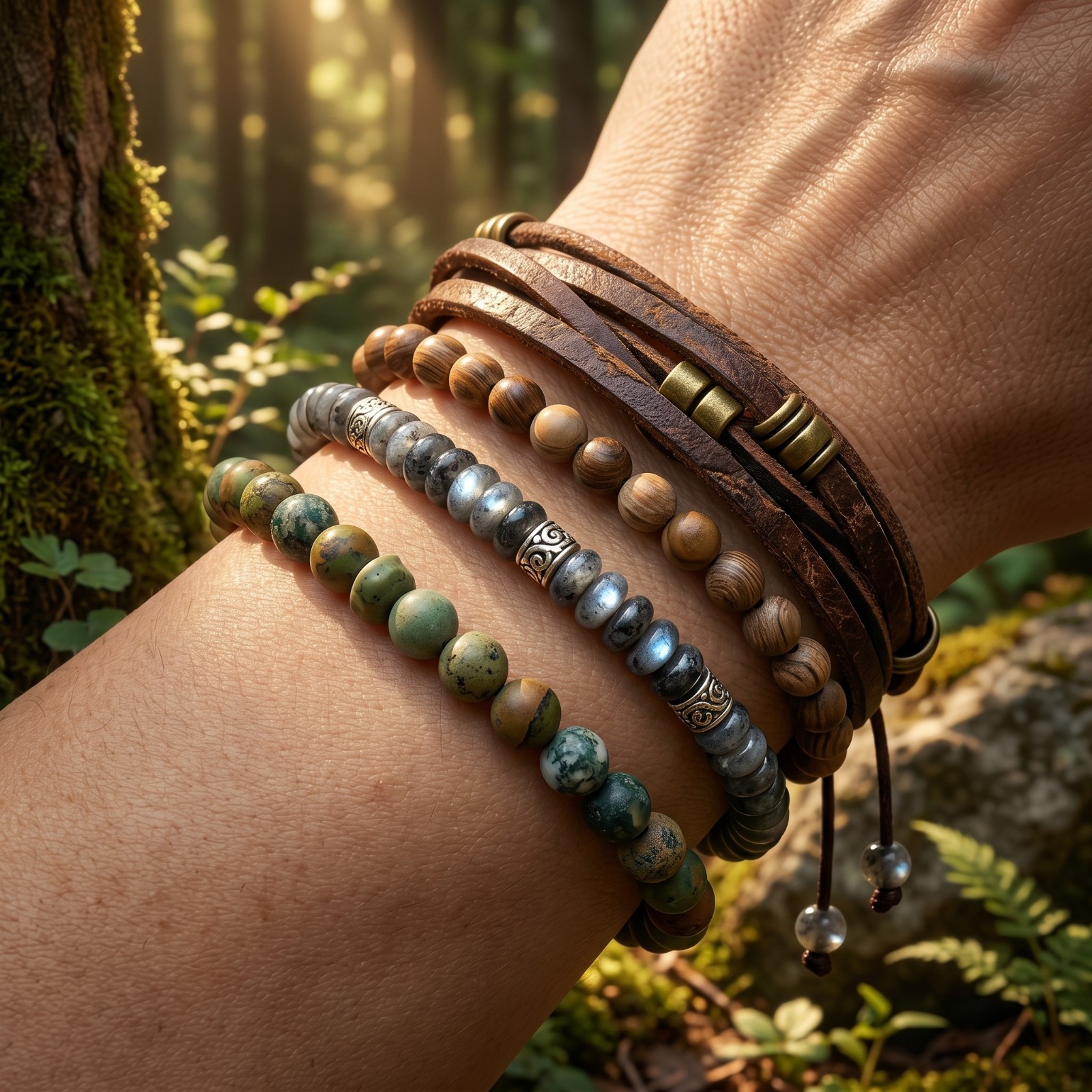 Natural Larvikite Bracelet Disc Bead Adjustable Macrame Protection Grounding