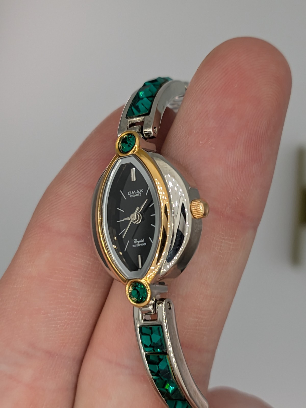 Ladies Watch Omax Japan Two Tone Crystal Dress Formal 7″