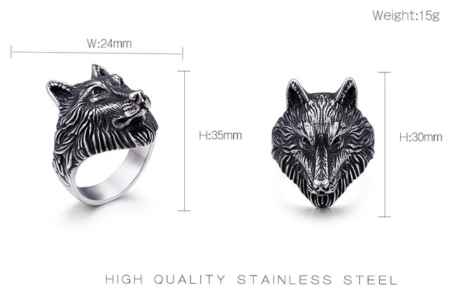 Stainless Steel Biker Wolf Ring For Men Sizes 8-12