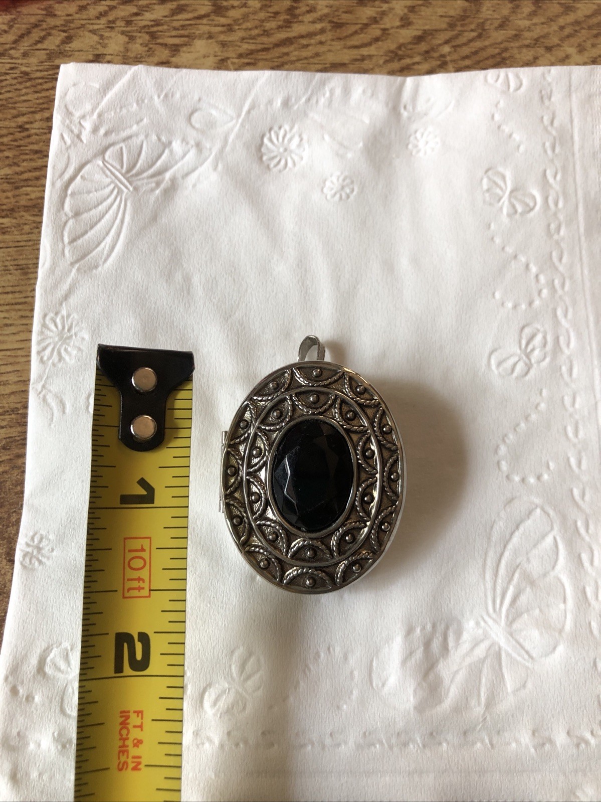Avon Silver Tone Black Glass Solid Perfume Locket Pendant Brooch Vintage 1960s