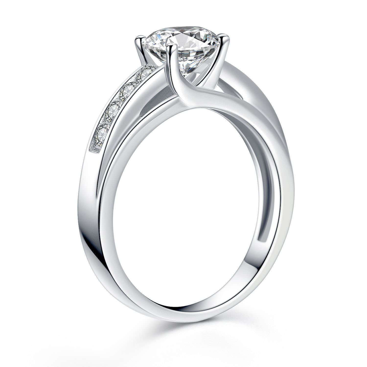 Solid 925 Sterling Silver Solitaire 1.50 Ct Round Cubic Zirconia Engagement Ring