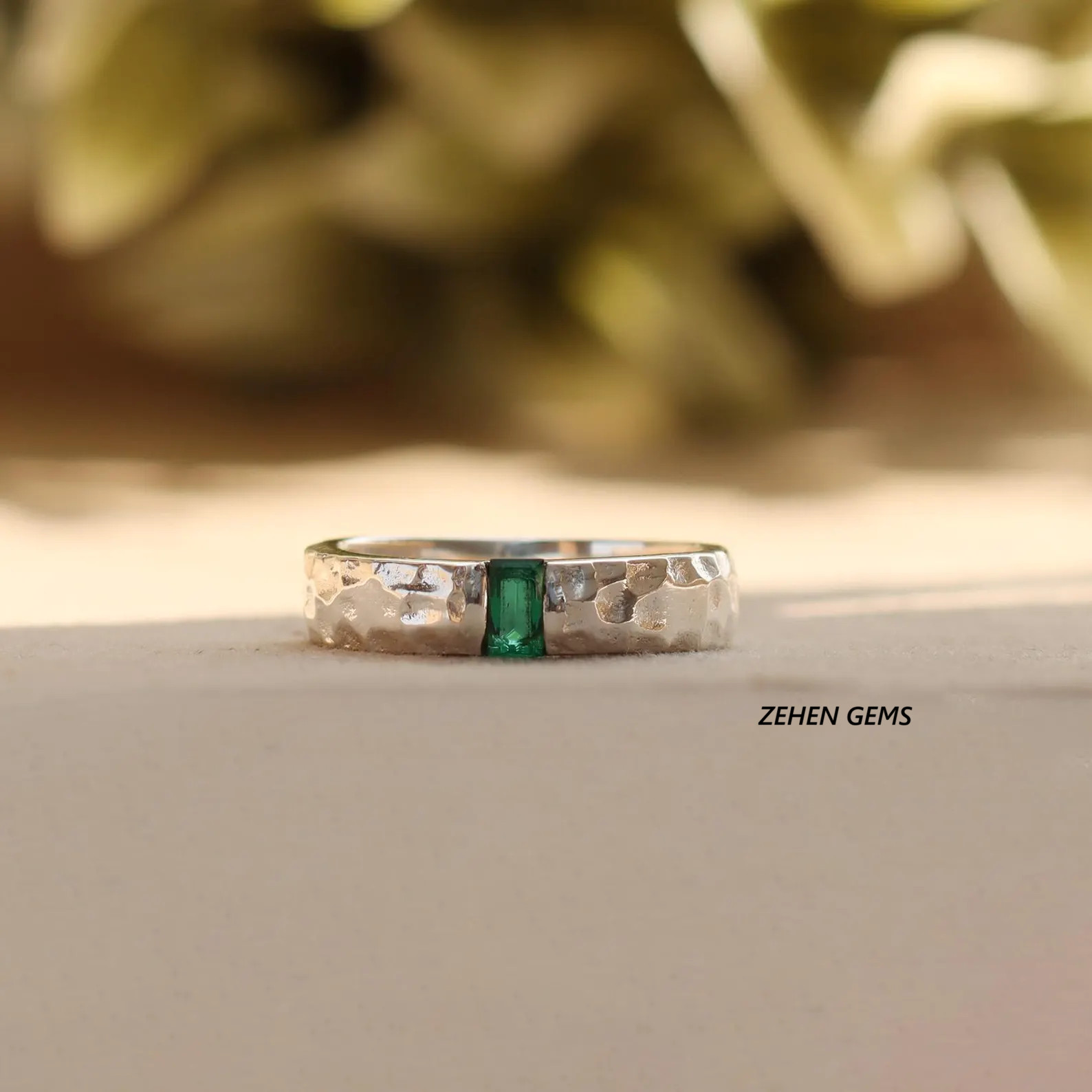 Lab created Men’s Emerald Cut Green Emerald Ring 925 Sterling Silver Ring