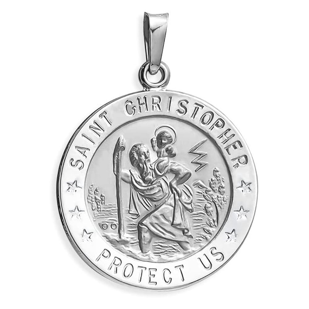 925 Sterling Silver 20MM Saint Christopher Religious Pendant Necklace 16″-24″