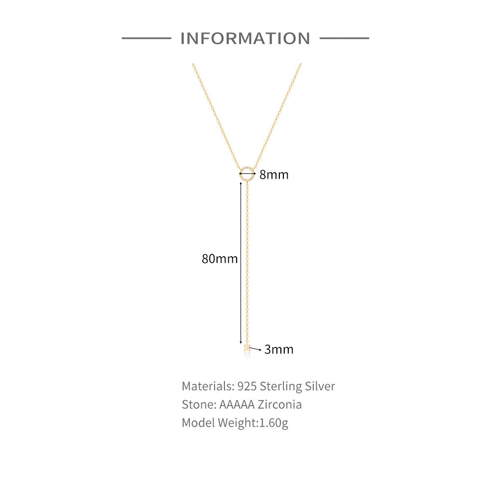 925 Sterling Silver CZ Circle Drop Y Lariat Necklace for Women