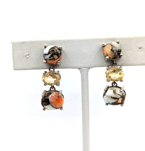 Vintage Earrings Sterling Mojave Turquoise Spiny Oyster Citrine