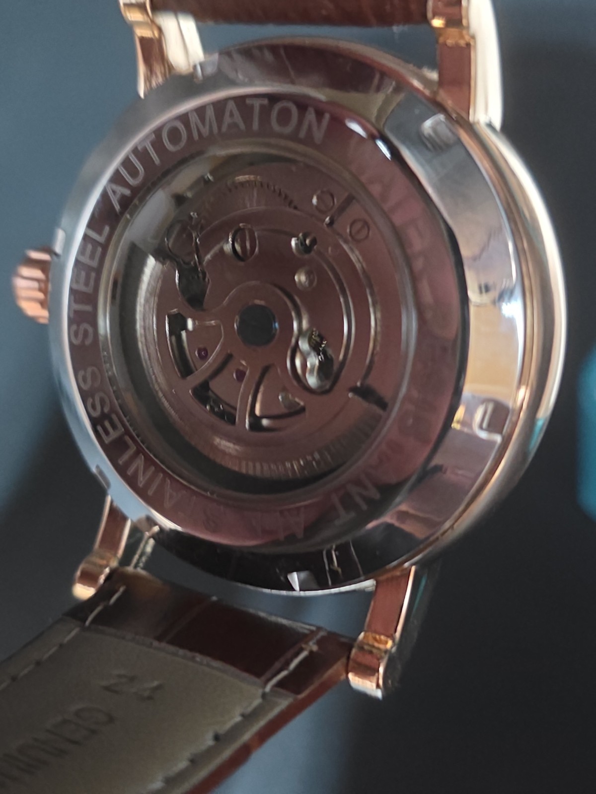 BIBI Luxury Watch Automatic Skeleton Rose Gold, Leather Band