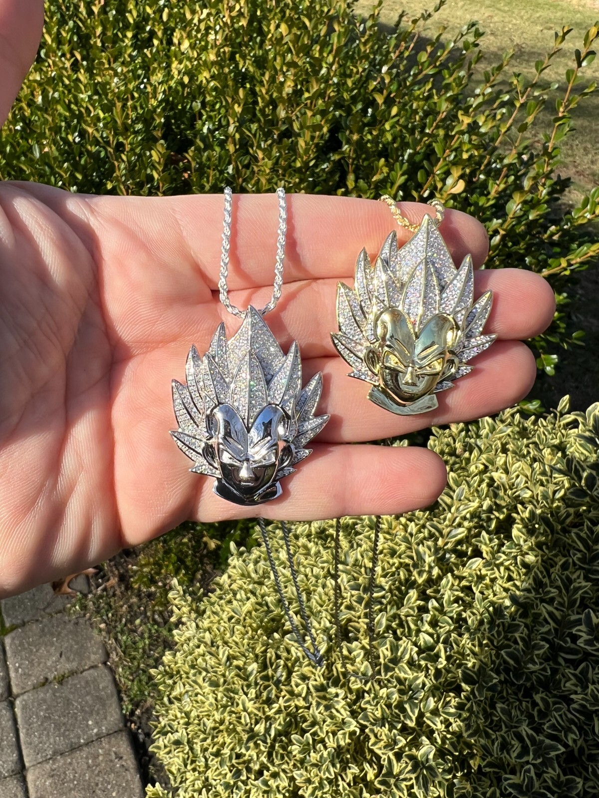 MOISSANITE Real Silver / Gold Plated Iced Goku Super Saiyan Dragon Ball Necklace