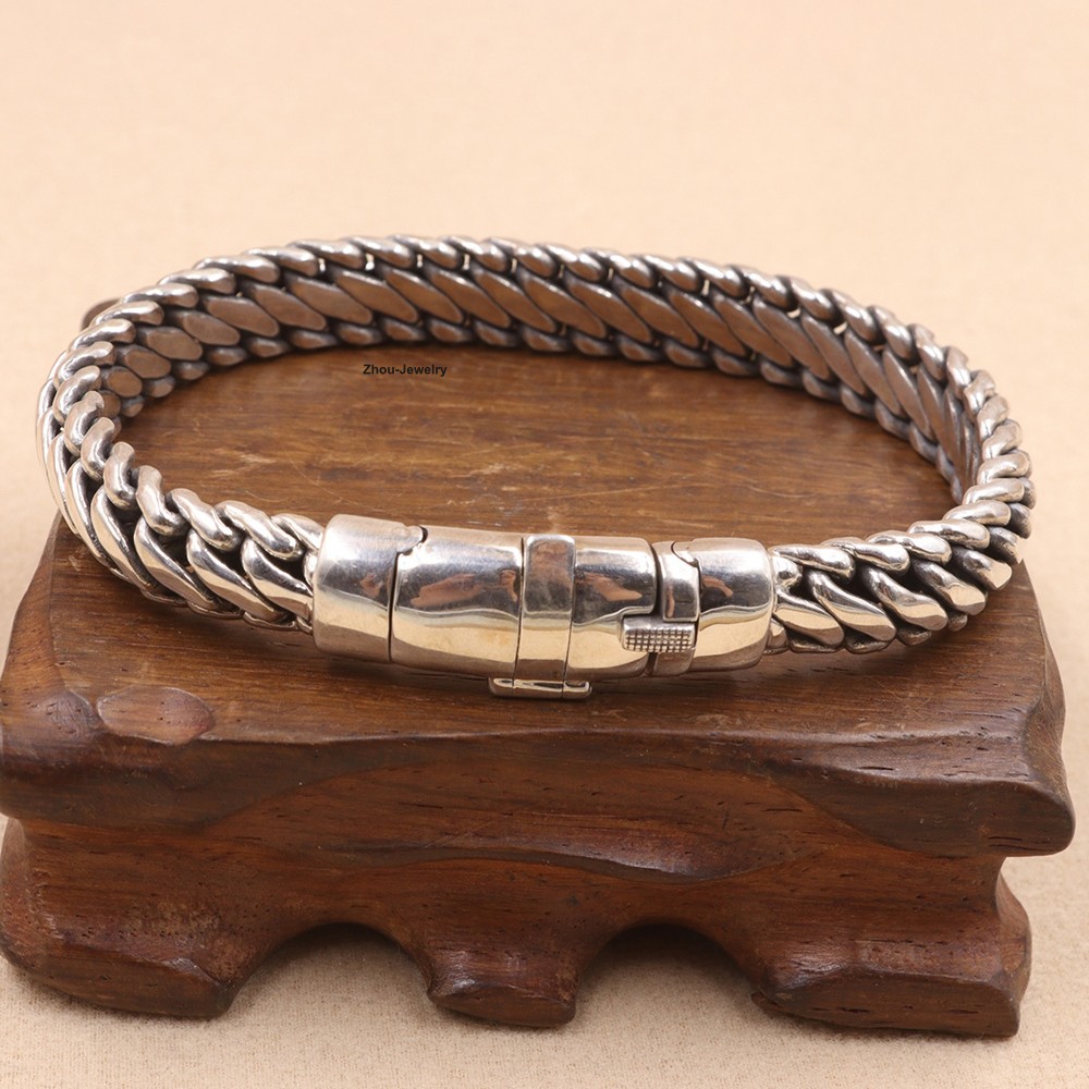 Pure 925 Sterling Silver Bracelet 10mm Curb Link Chain Men’s Bracelet 8.26inch