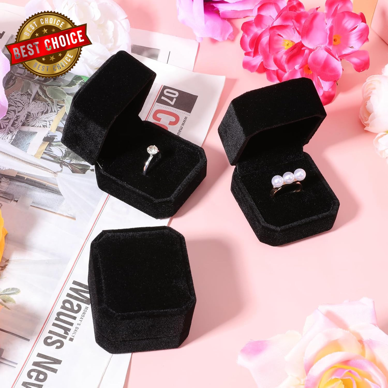36 Pcs Black Velvet Ring Boxes Bulk, 2.13 X 1.97 X 1.54 Inch Rings Case Earring
