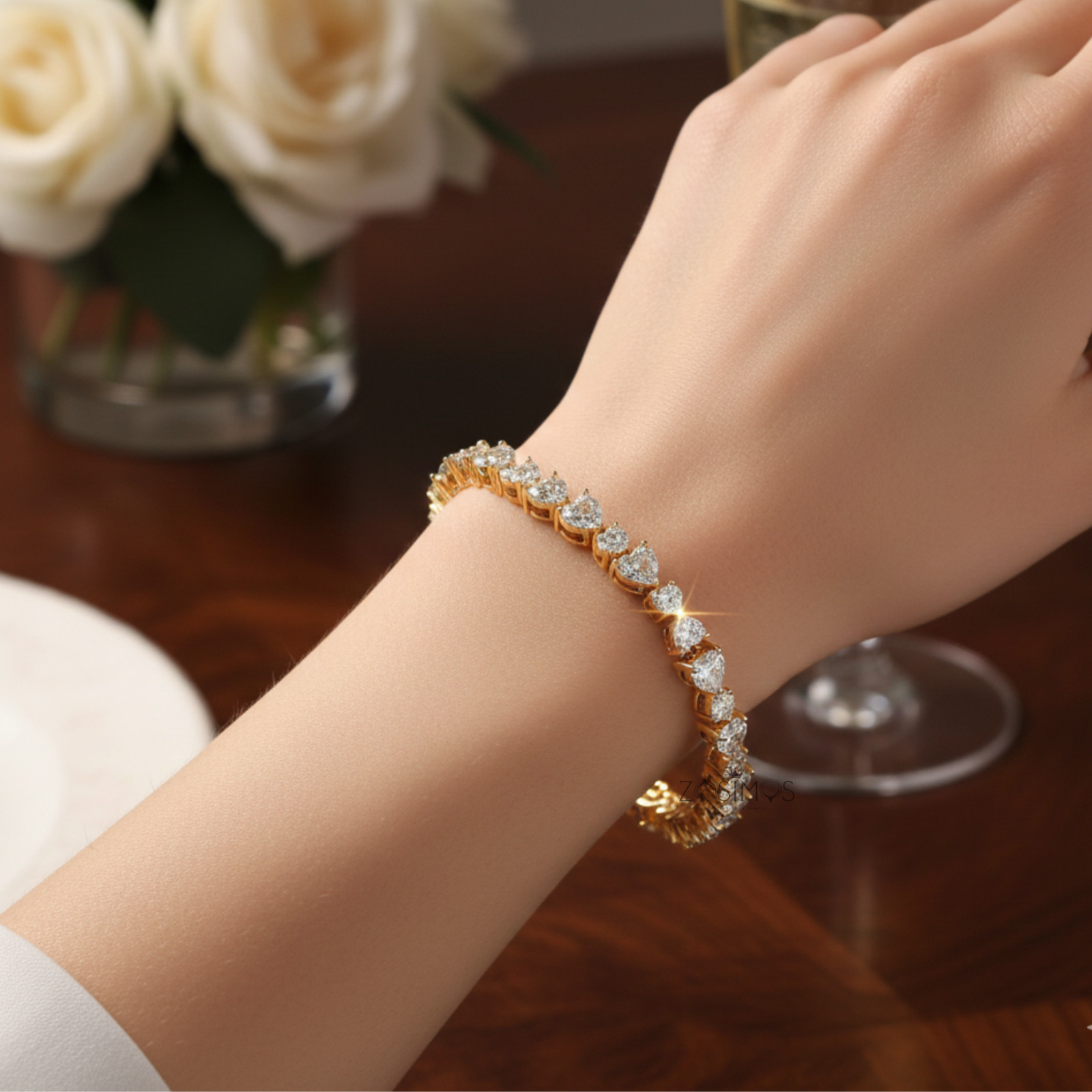 925 Silver Heart Shape Moissanite Tennis Bracelet