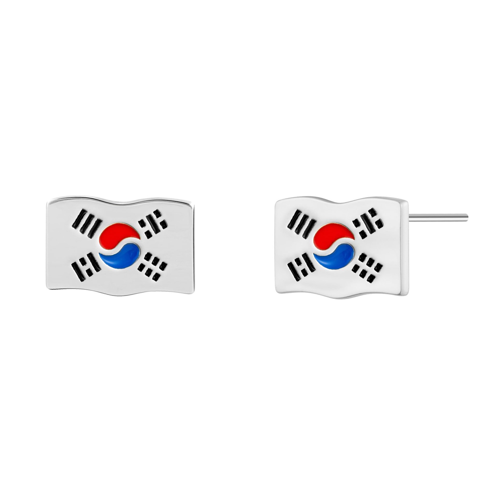 South Korea Flag Country Travel Stud Earrings – Genuine 925 Sterling Silver B…