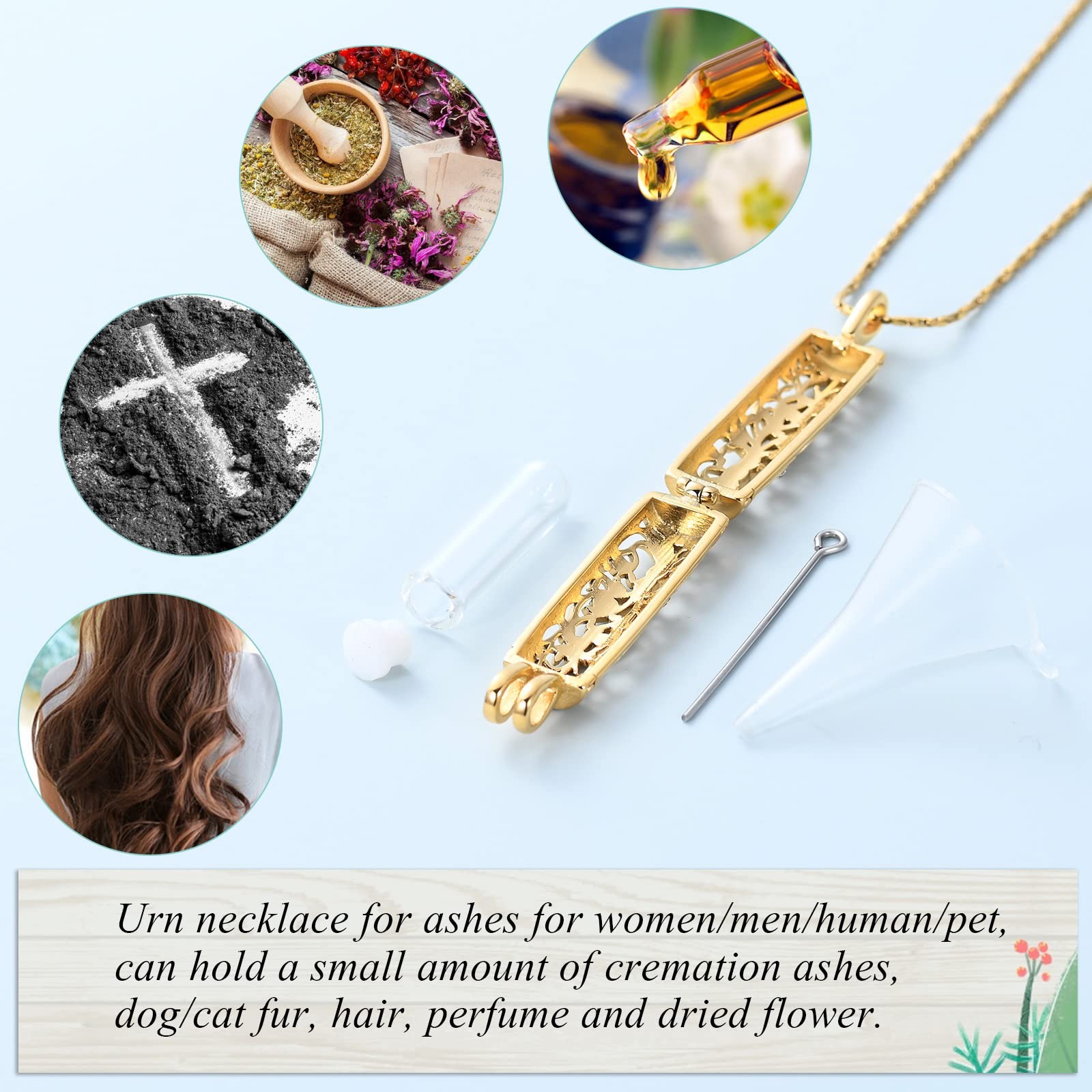 Cremation Jewelry Urn Necklace for Ashes Pendant with Hollow Glass Vial Cylin…