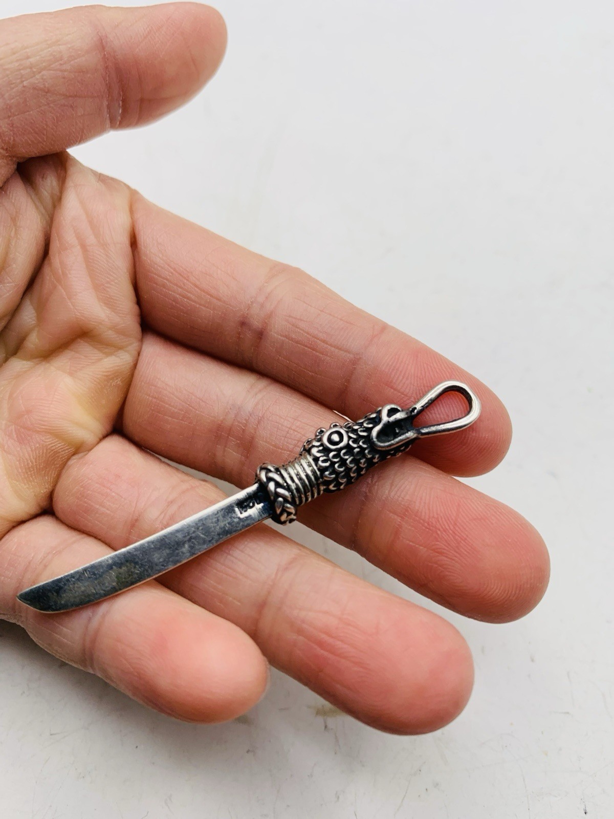 Vintage Sterling Silver 925 Asian Dragon Animal Dagger Knife Sword Charm Pendant