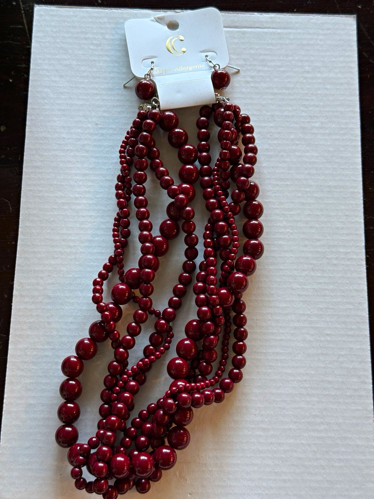 Charming Charlie Burgundy Plastic Beaded Multi-Strand Statement Necklace