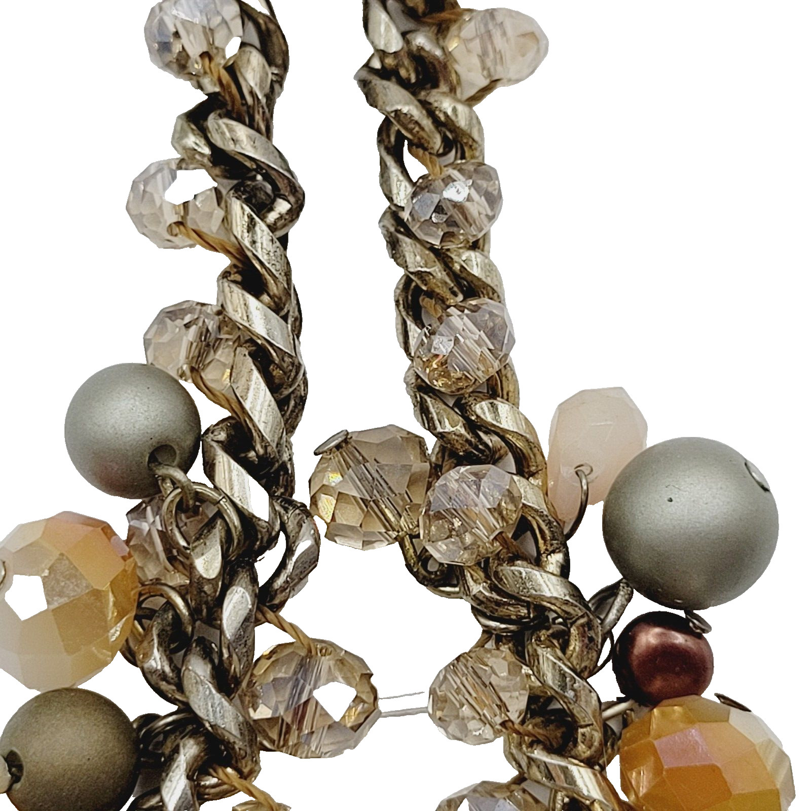 Loft Ann Taylor Sparkling Multi Bead Shape Silver Tone Cluster Necklace Signed