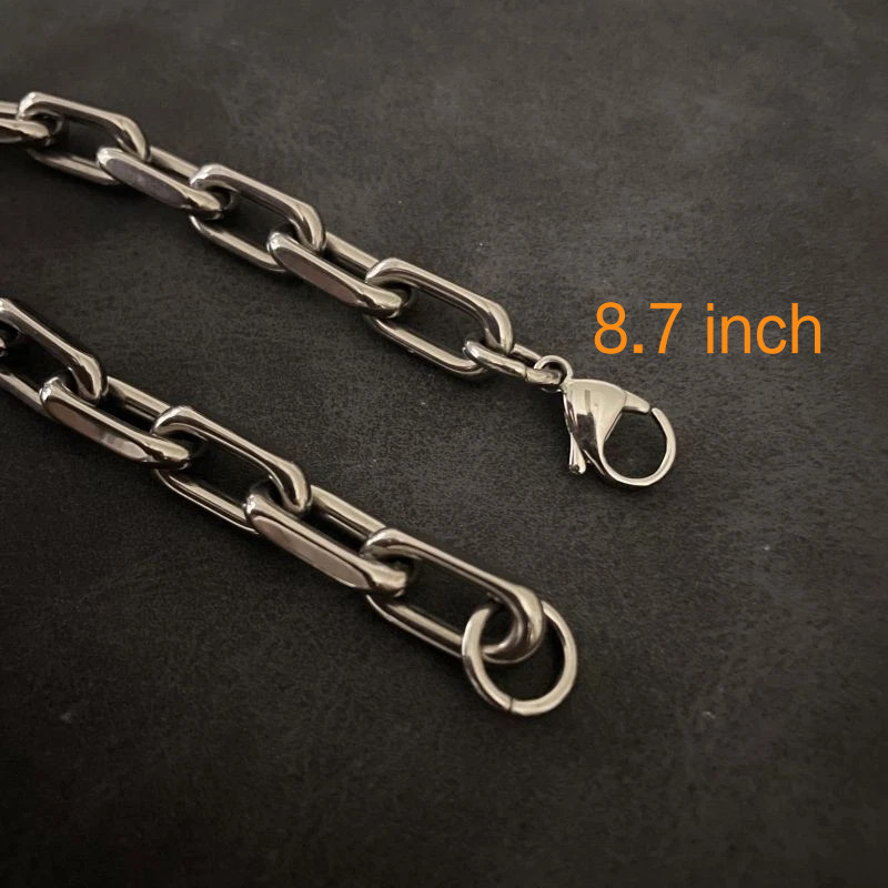8mm Wide Pure Titanium Flat O-Chain Bracelet Men Women Chain Anti Allergy 8.7″