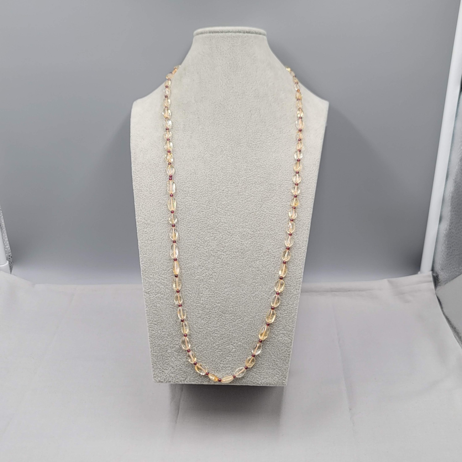 Pale Yellow Quartz Bead Purple Amethyst Spacer bead Necklace 32″