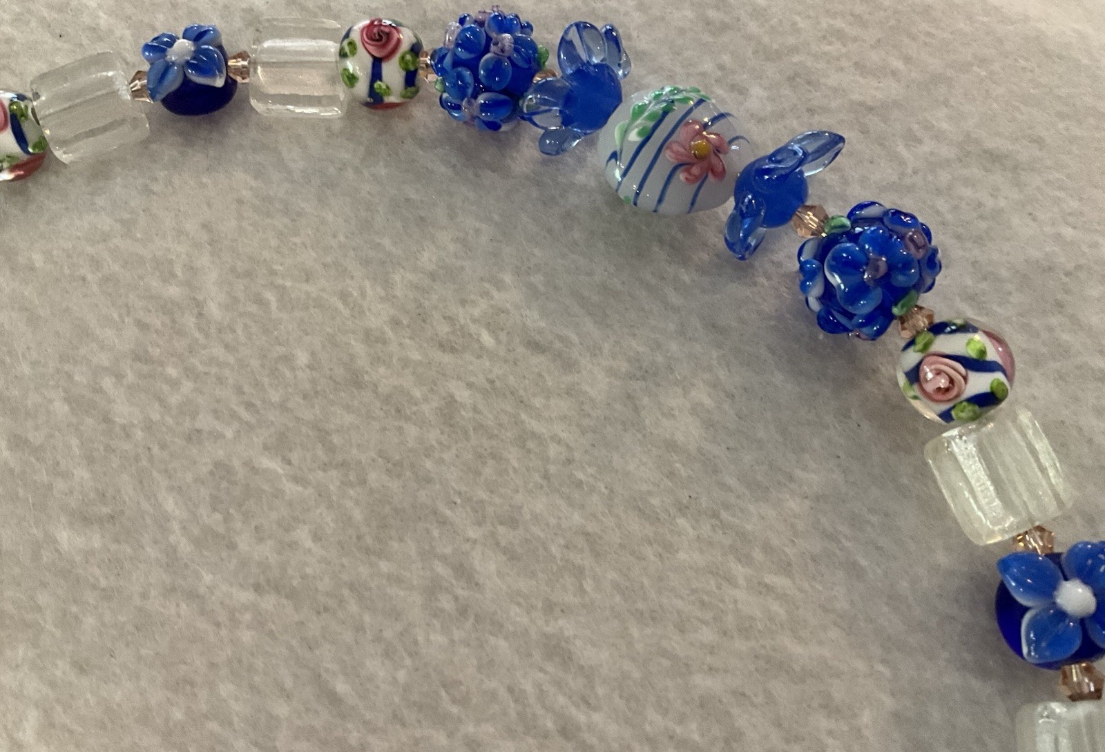 New 8”Strand Blue & Rose Floral & Square Foil LampWork Glass Beads 12-20mm
