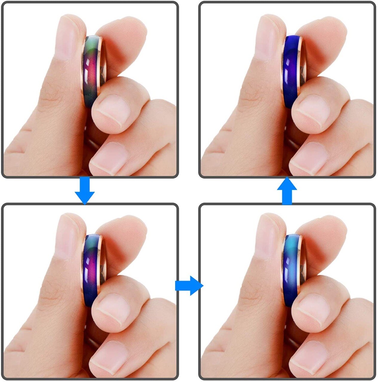Stainless Steel Temperature Changing Color Mood Rings Emotion Ring Mood Band USA