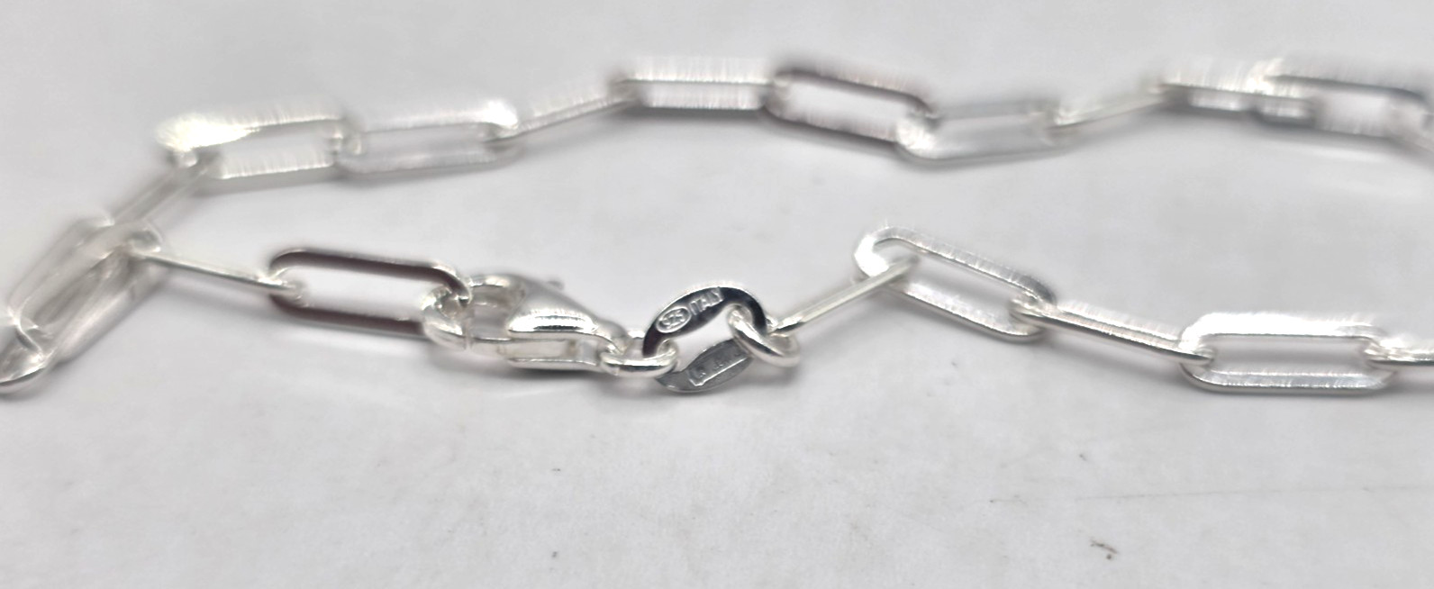Sterling Silver Paper Clip Chain Bracelet 3.2 mm Size 6.75 Adjustable Italy NWOT
