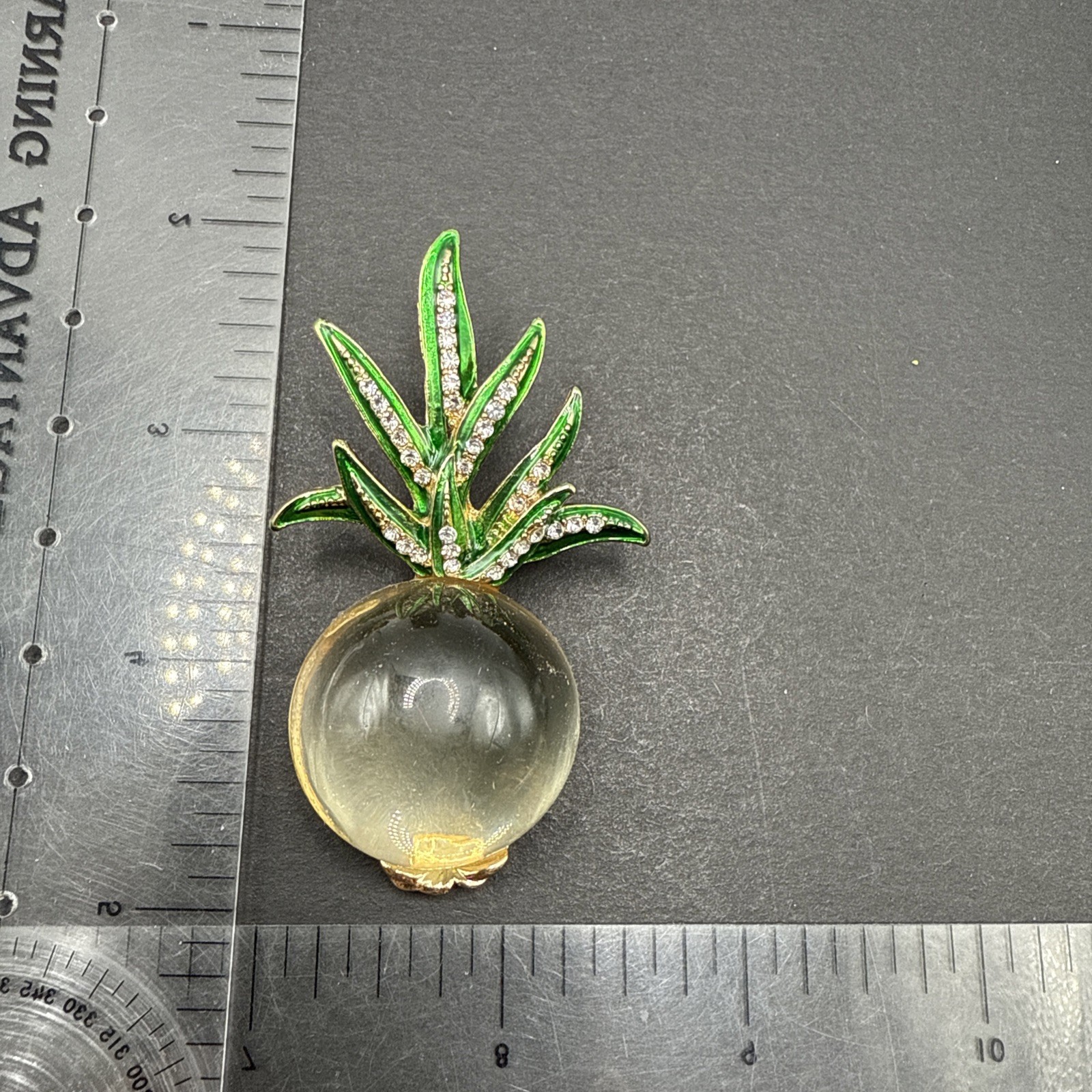Pineapple Yellow Green Rhinestone Brooch Pin J26