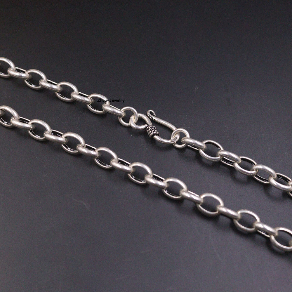 Real S925 Sterling Silver Chain Men 5.5mm Oval O Link Necklace 27-28g 21.6inch