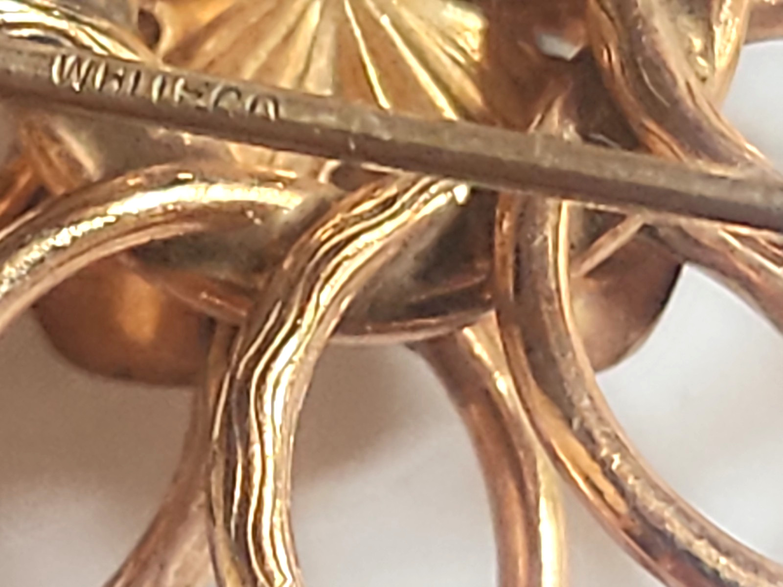 Vintage 1/20 10k Gold Filled Flower Brooch with Brilliant Blue Crystal Signed