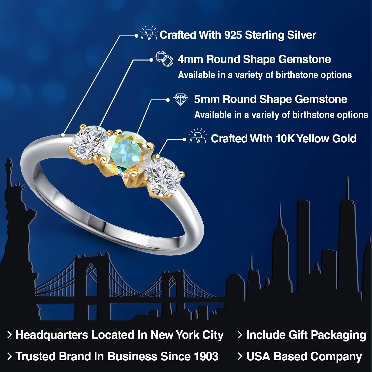 925 Silver and 10K Yellow Gold Mercury Mist Mystic Topaz and Lab Grown Diamond