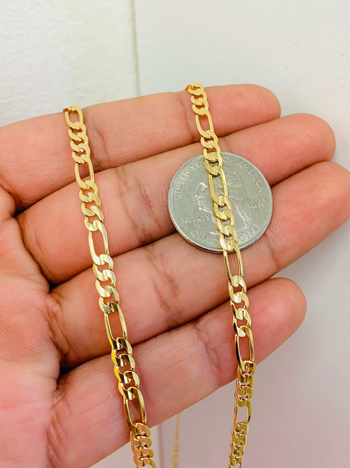 18K Gold Filled Figaro Chain Necklace Mens 24 inch Cadena Figaro Hombre Oro