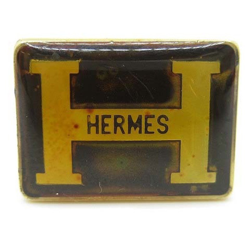 HERMES H Logo Square Cufflinks Gold Vintage Mens Luxury French Jewelry