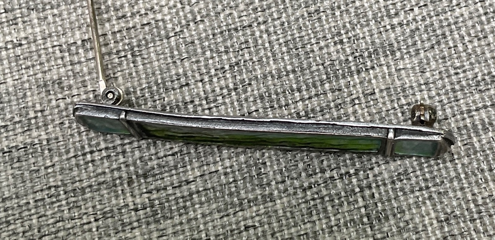 Carly Wright Sterling Silver Enamel Green Wave Landscape Bar Pin Brooch Signed