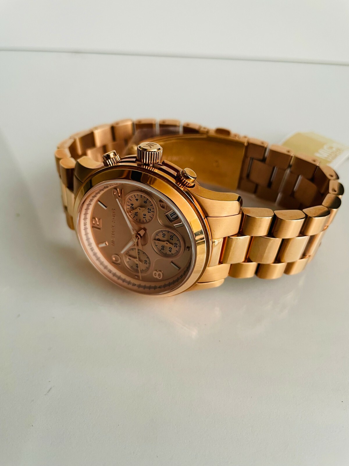 MICHAEL KORS MK5128 WOMEN’S RUNWAY CHRONO DATE ROSE GOLD-TONE WATCH