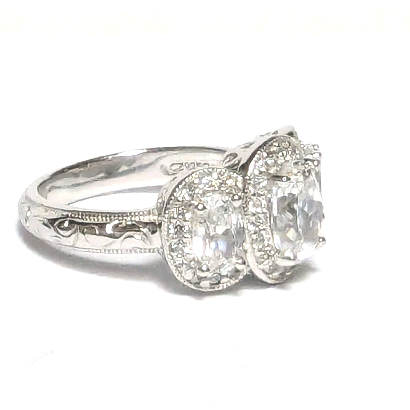 Tacori Sterling Silver Diamonique 925 CZ Bloom With Love 3 Stone Ring Size 7