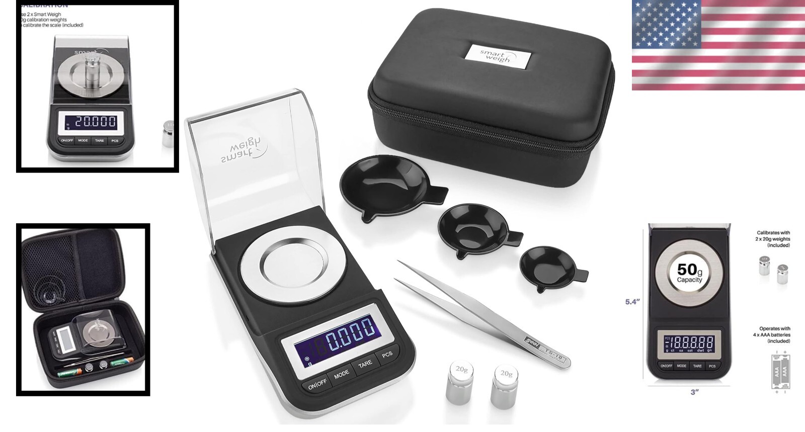 Premium 50g x 0.001g Digital Scale with Tweezers & Calibration Weights Included