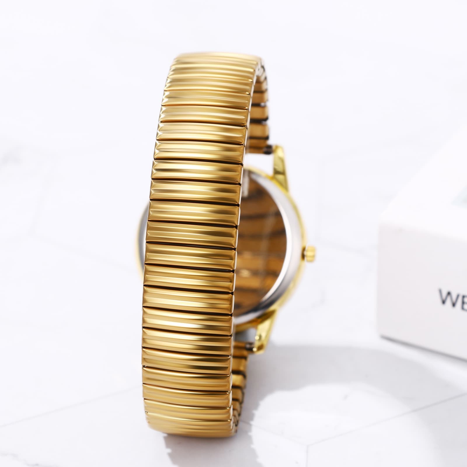 Mens 24hr Easy To Read Large Date Dial Stainless Steel Elastic Band Wrist Watch