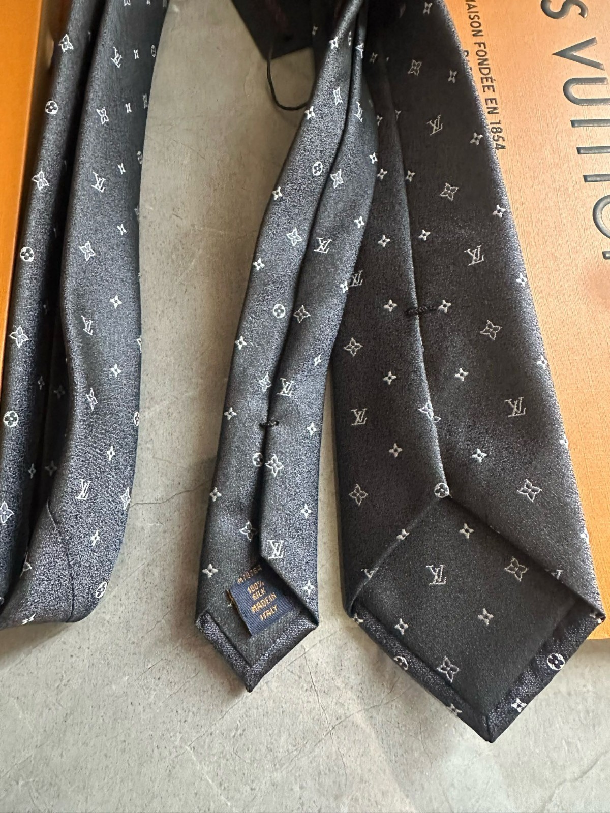 Louis Vuitton Men’s Monogram Tie Grey Slim Full Packaging