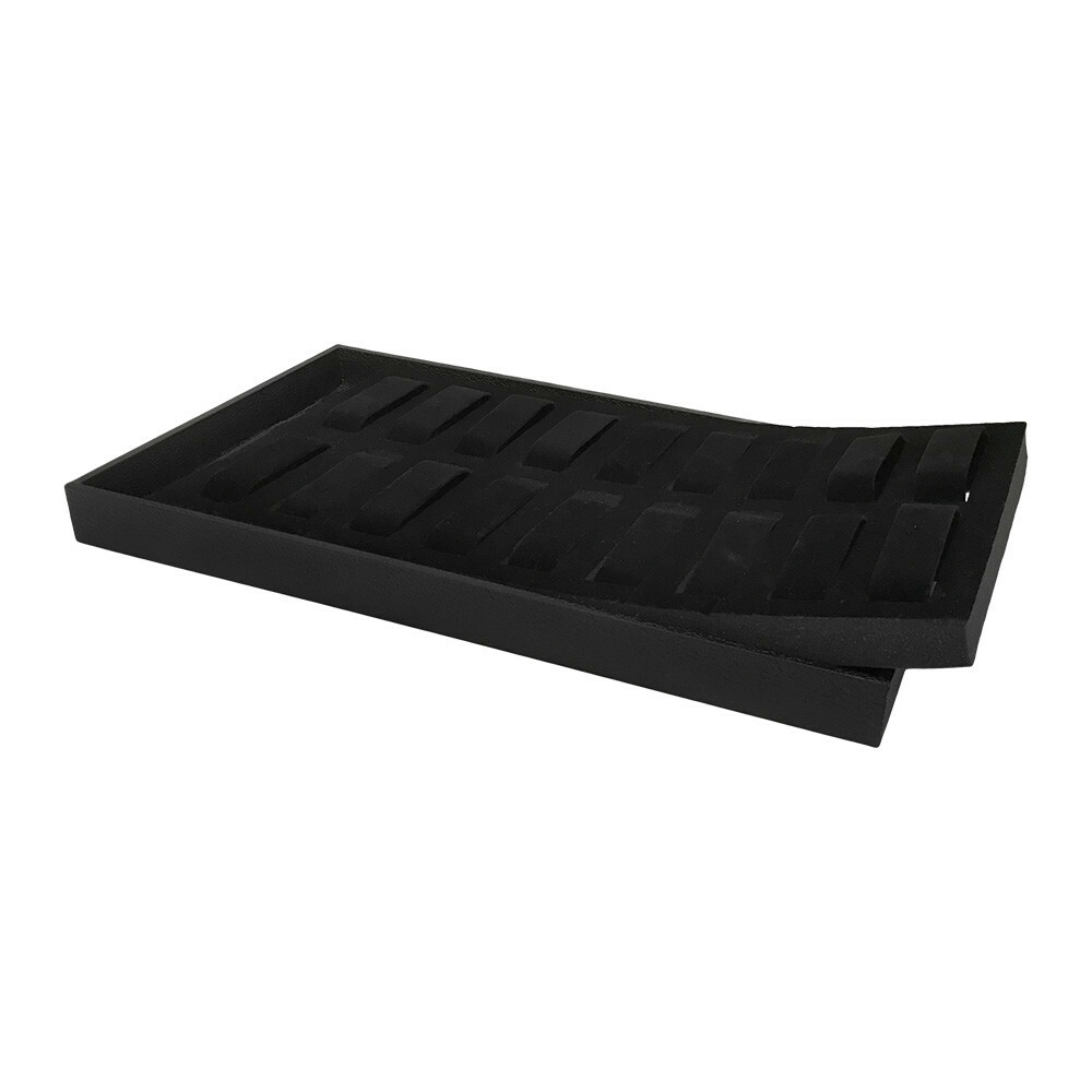14-3/4” x 8-1/4” x 1-1/8” Black Velvet 18 Slot Women Watch Tray Display Case