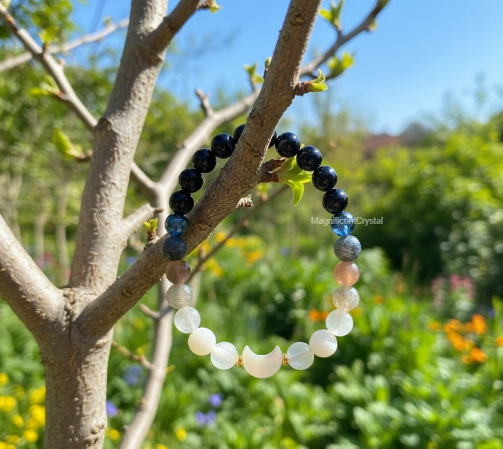 Protection Crystal Moon Charm Moonstone Labradorite Stone Bracelet Women Jewelry