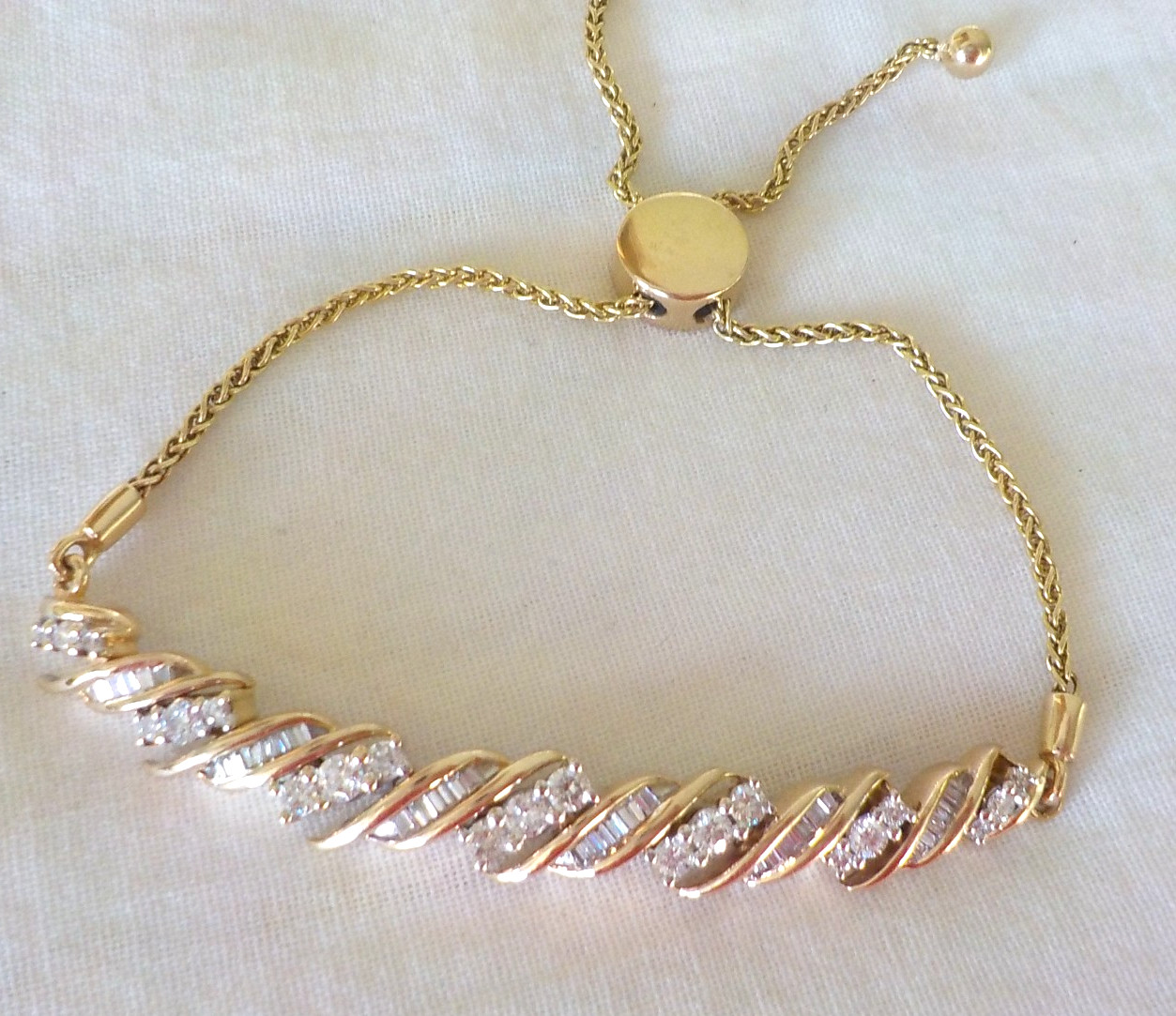 Adjustable 14k Yellow Gold Chunky Diamond Bolo Bracelet – 12.64 gms, 1.06 ctw