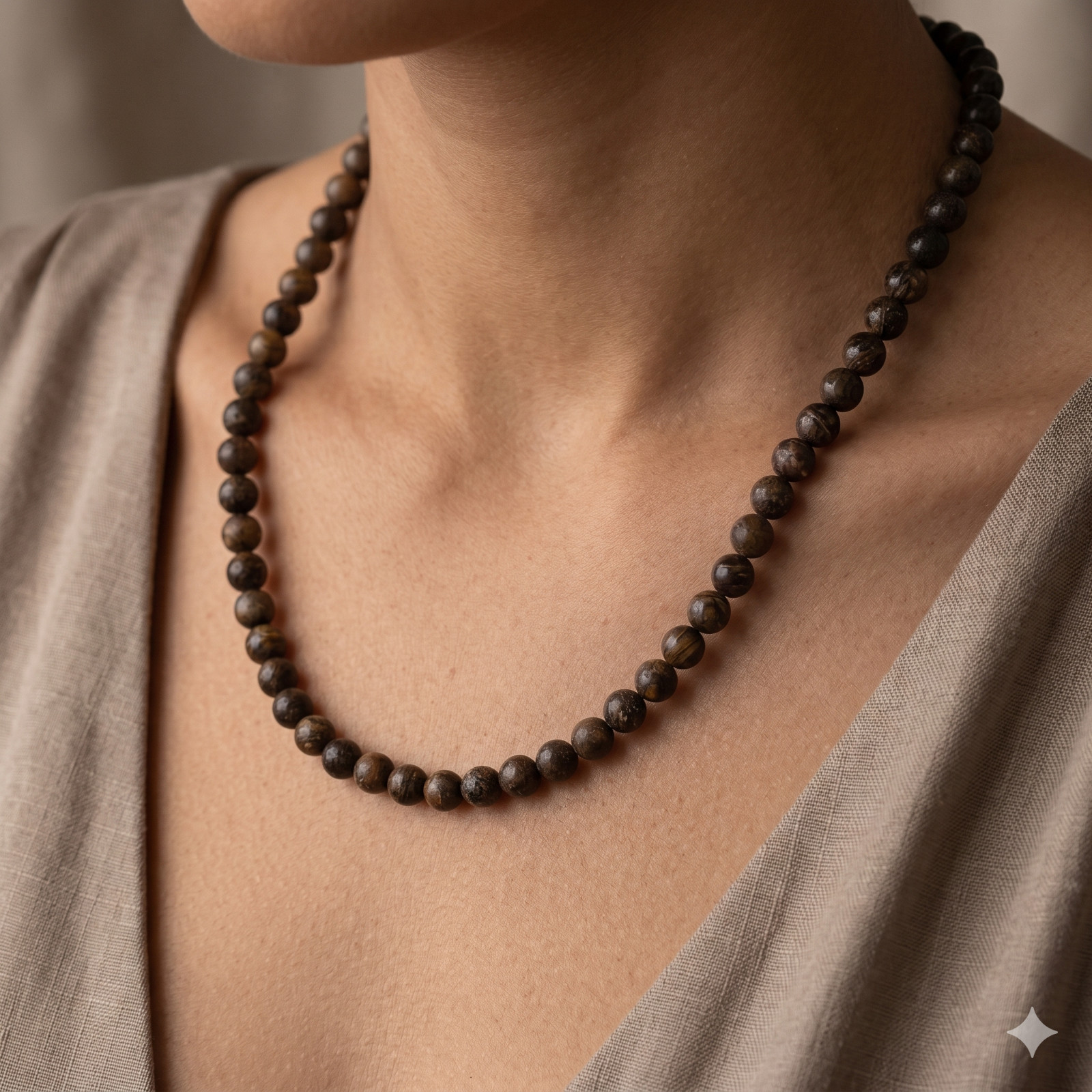 Natural Bronzite Gemstone Round 8 mm Smooth Beads 15.5″ Stretchable Necklace