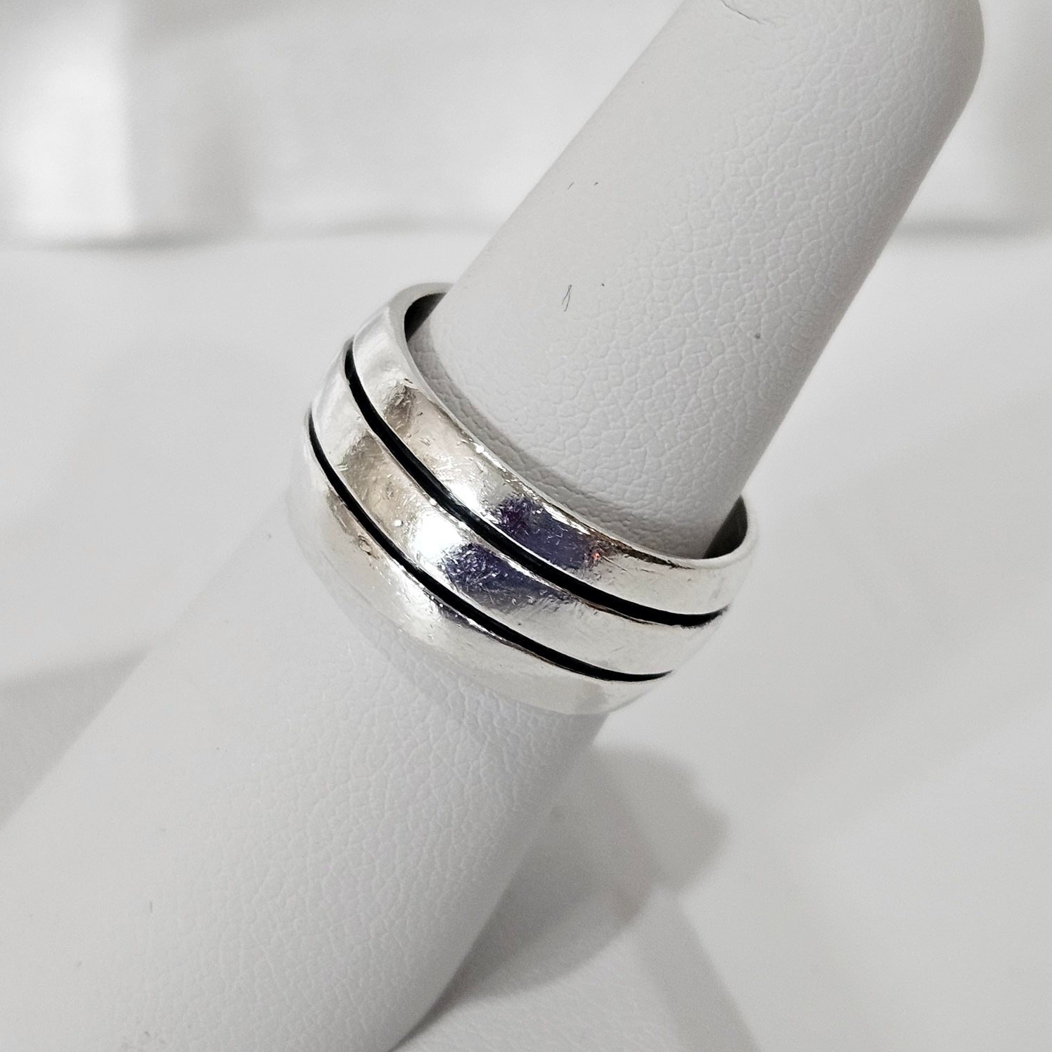 Vintage Mexican Double Grooved 3 Row 925 Sterling Silver 9.5mm Band Ring Size 7